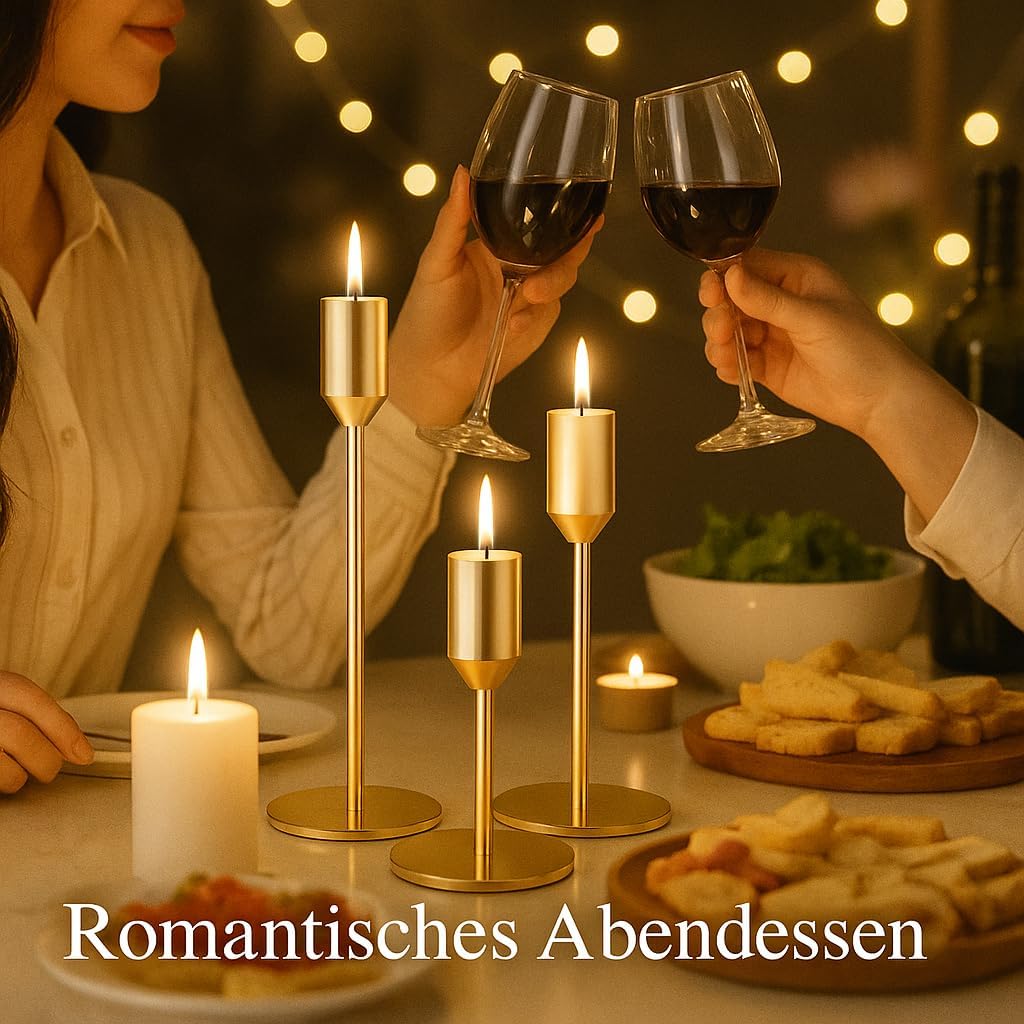 Thumbnail 4 de Alcohu 3er Set goldene Kerzenständer aus Metall für Stabkerzen (Ø 2,2 cm) – Vintage für Tisch & Kamin