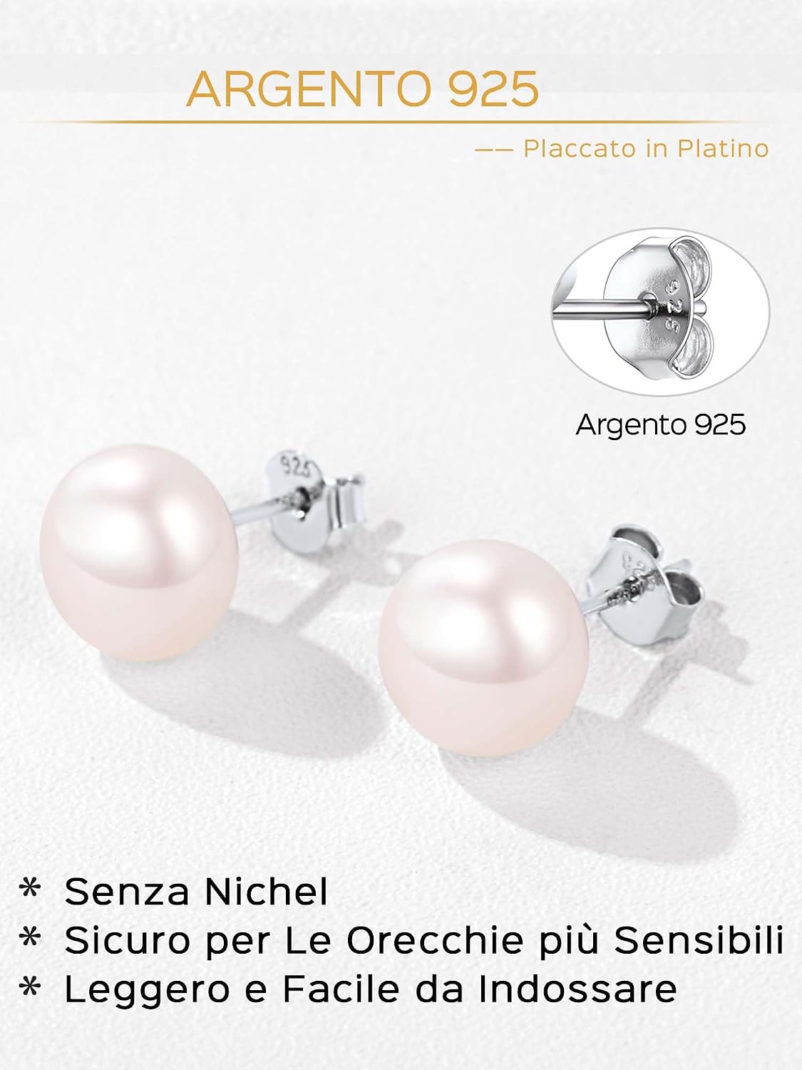 Detalle 2 de ChicSilver Orecchini Perle Donna in Argento 925 – 4/6/8/10 mm