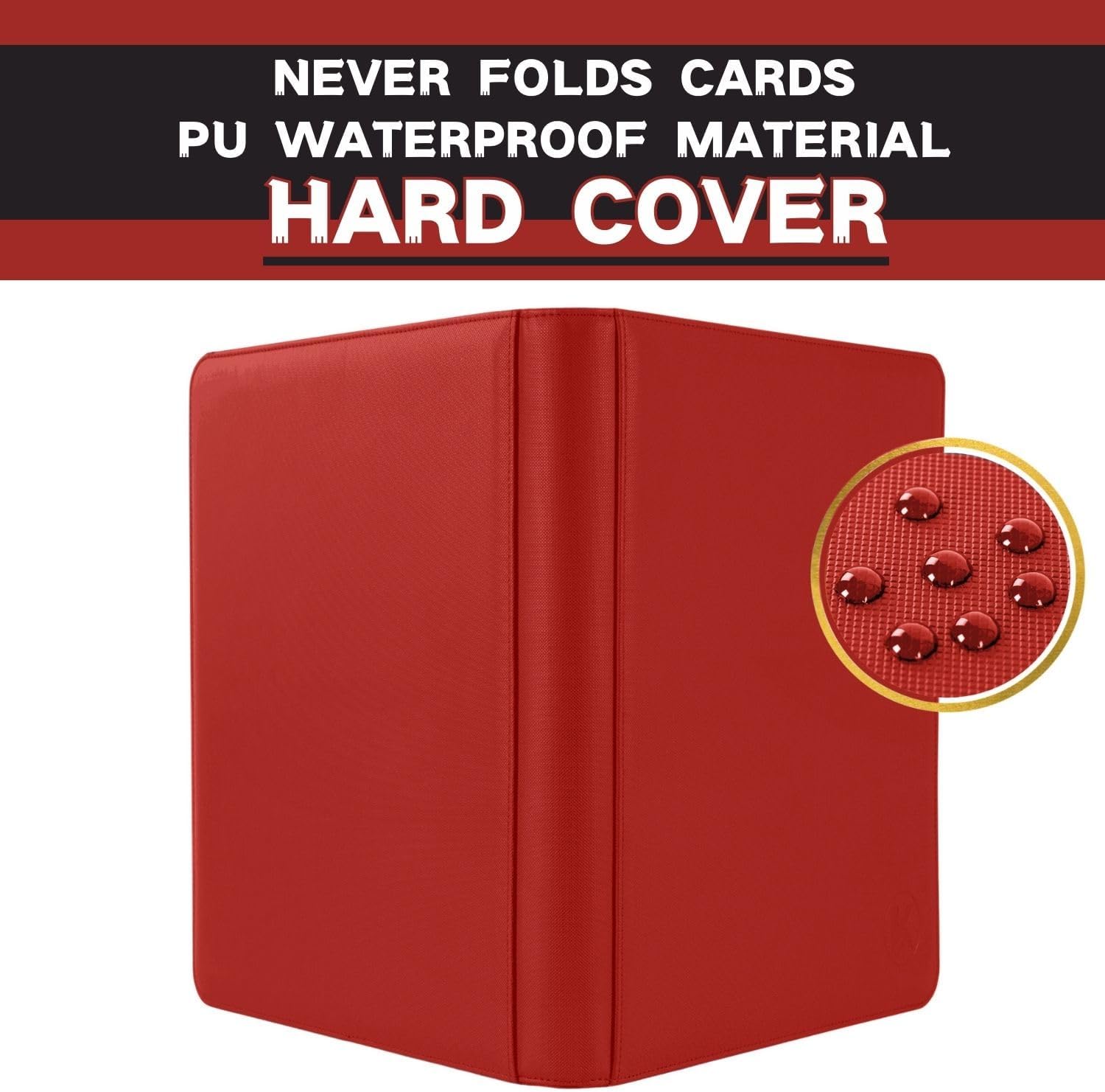 Detalle 2 de KUOOKING K00SBa2 16-Pocket Trading Card Binder, Red, Zippered, 1,024-Card Capacity