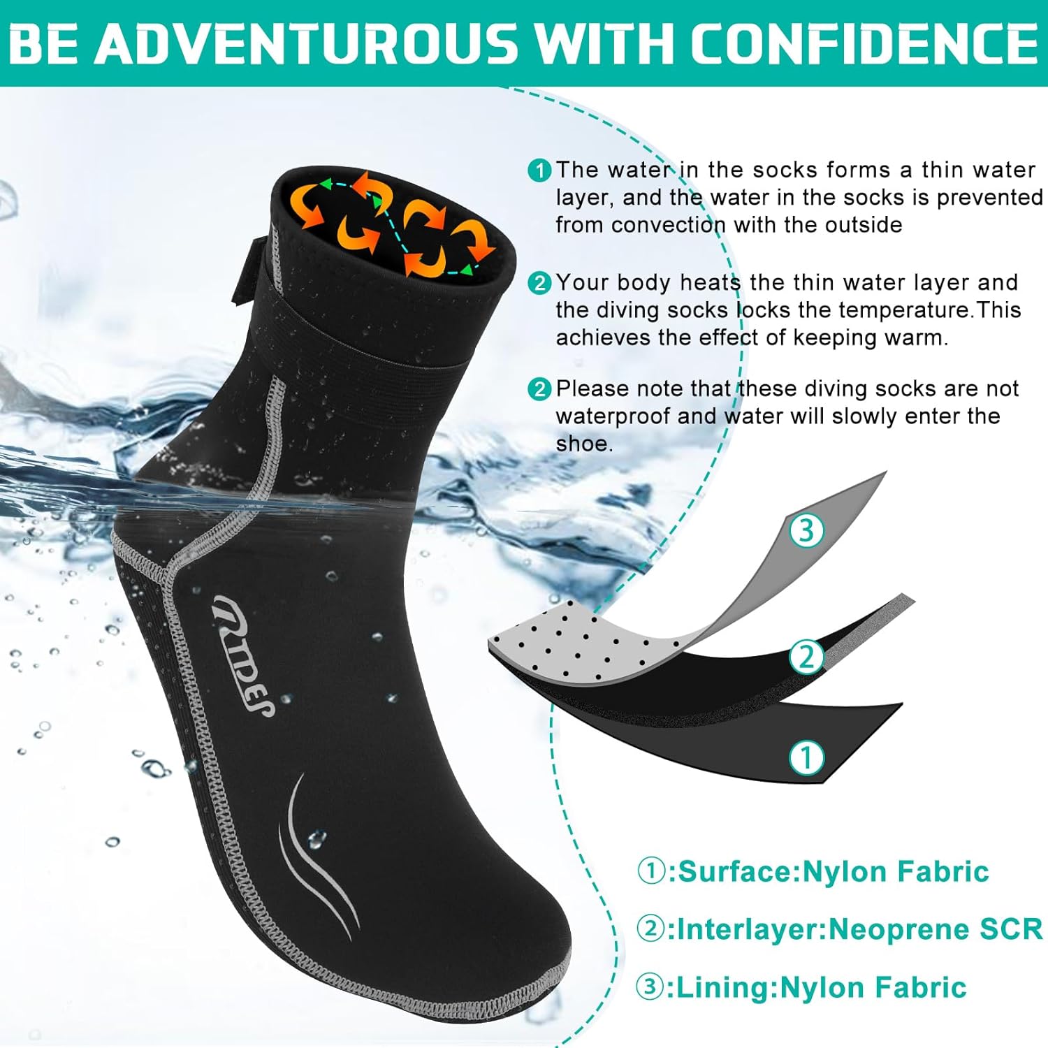 Detalle de Rtdep Neoprene Socks 3mm – Anti-Slip Wetsuit Socks for Diving, Snorkelling and Sailing