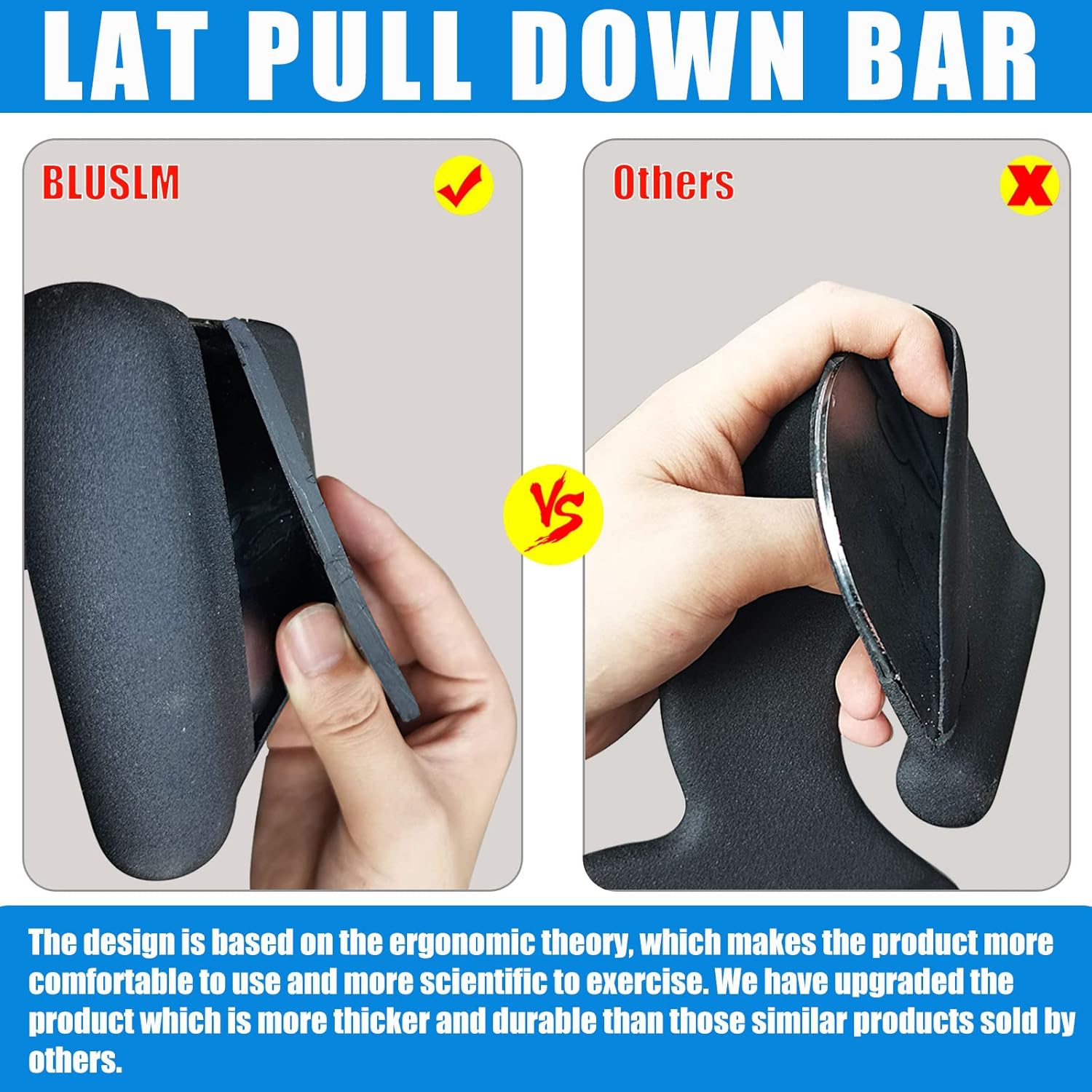 Detalle de BLUSLM LAT Pull Down Bar for Cable Machine — 5-Piece V-Bar/T-Bar Attachment Set