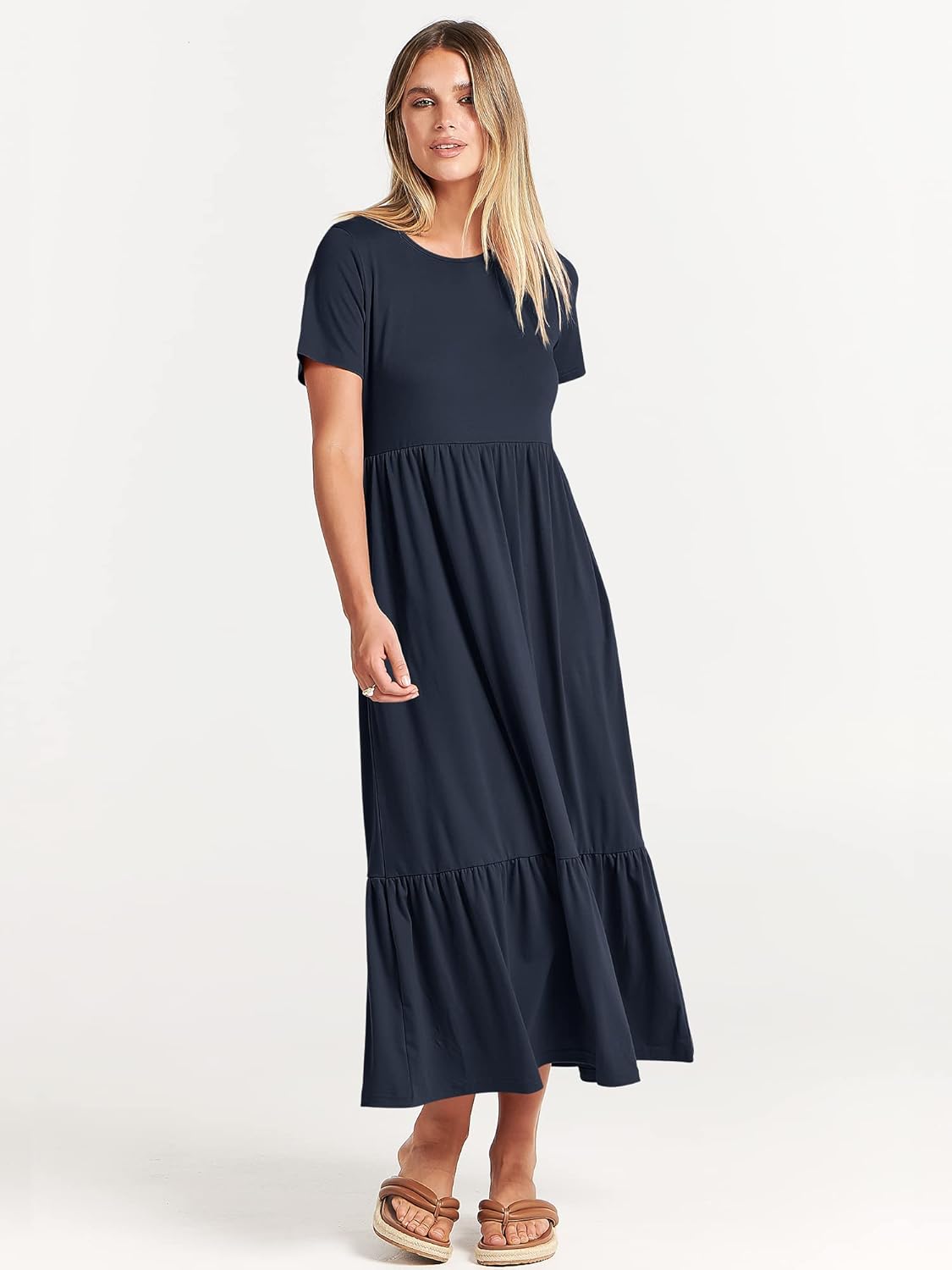 Thumbnail 2 de ANRABESS Women’s 2026 Summer Casual Maxi Dress (Tiered A-Line, Short Sleeve, Crewneck with Pockets)