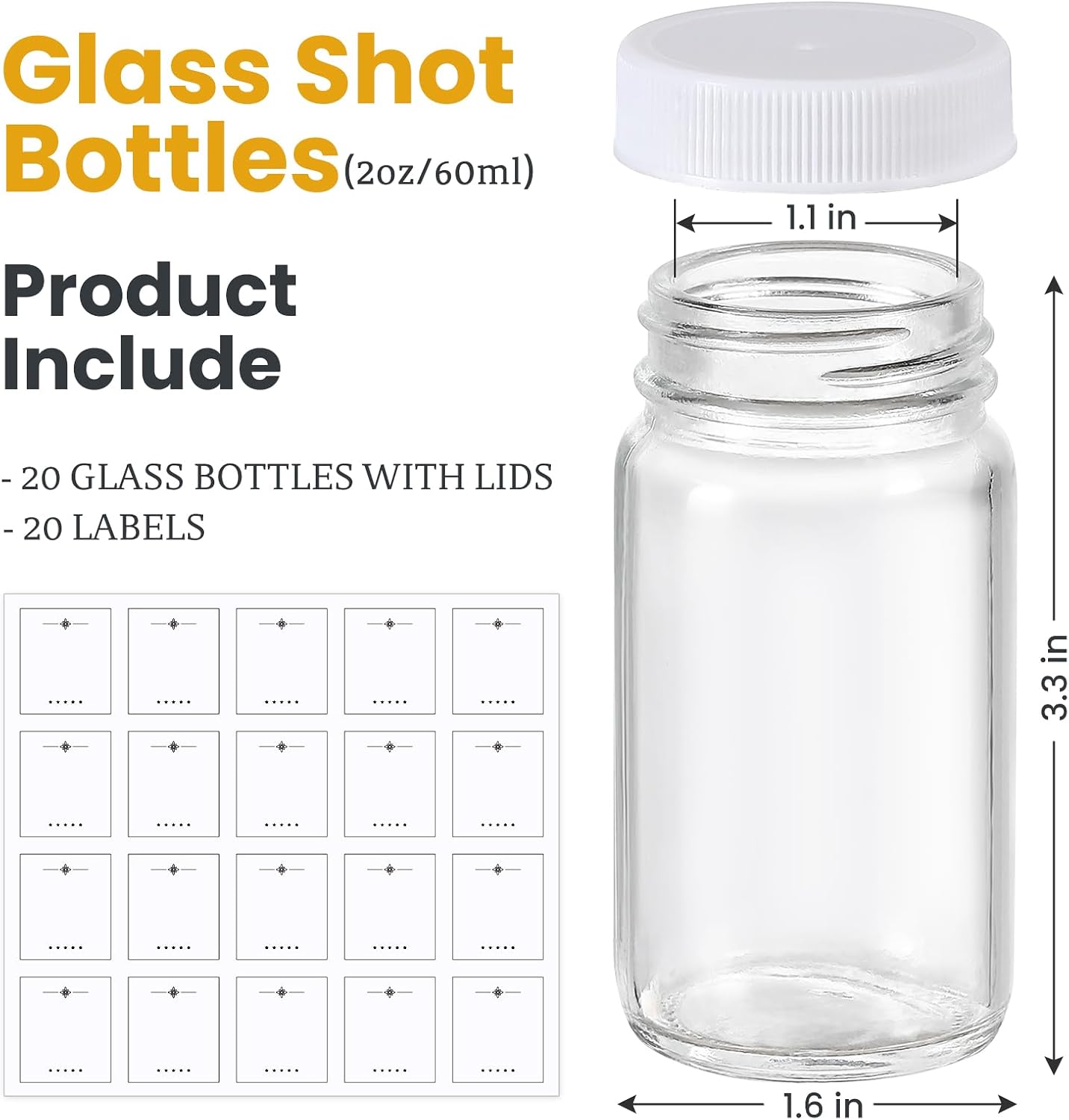 Thumbnail 1 de 20 Pack 2 oz Glass Shot Bottles