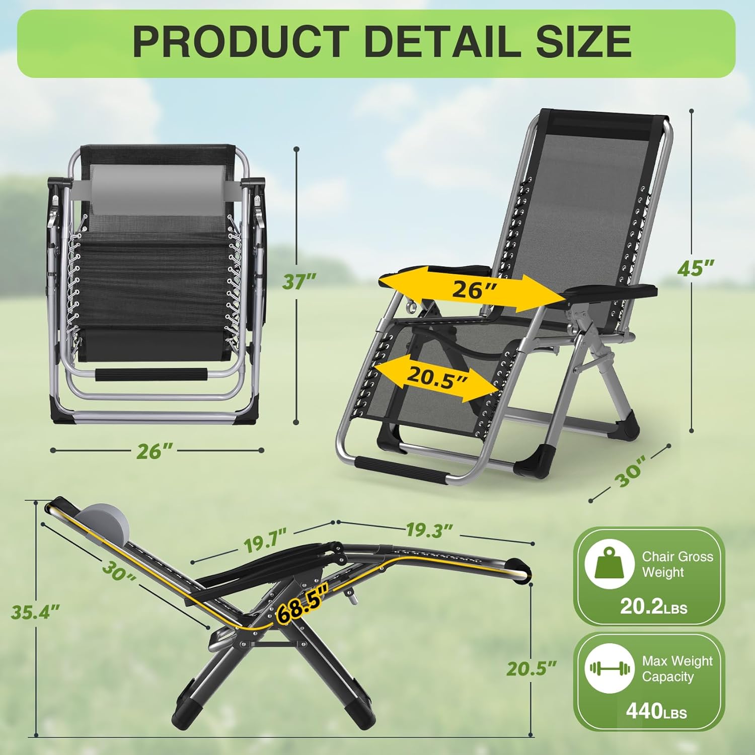 Detalle de Suteck BZ-1555-214-331 Zero Gravity Chair with Removable Cushion