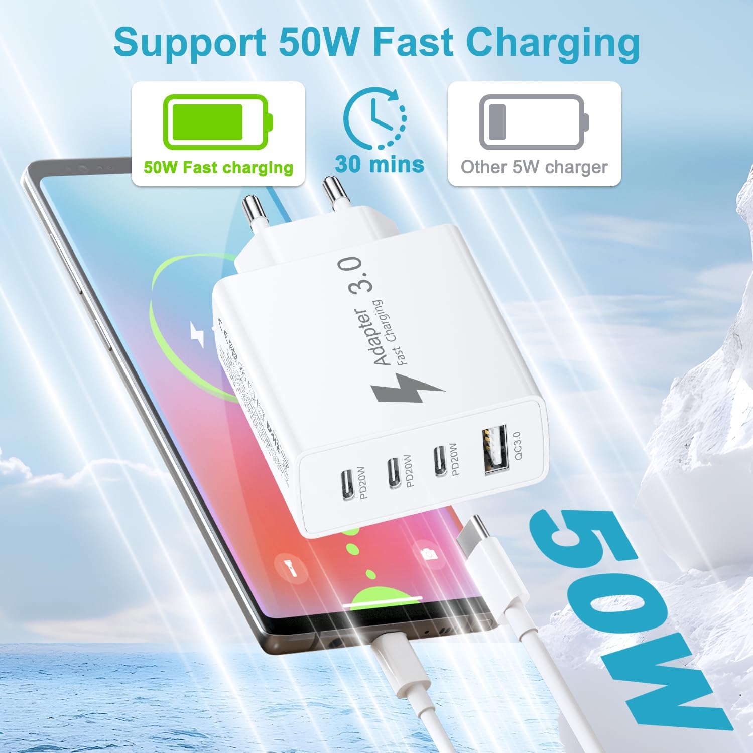 Thumbnail 1 de EU Travel Adapter Charger 50W with 3 USB-C and 1 USB-A – Fast EU Plug Charger