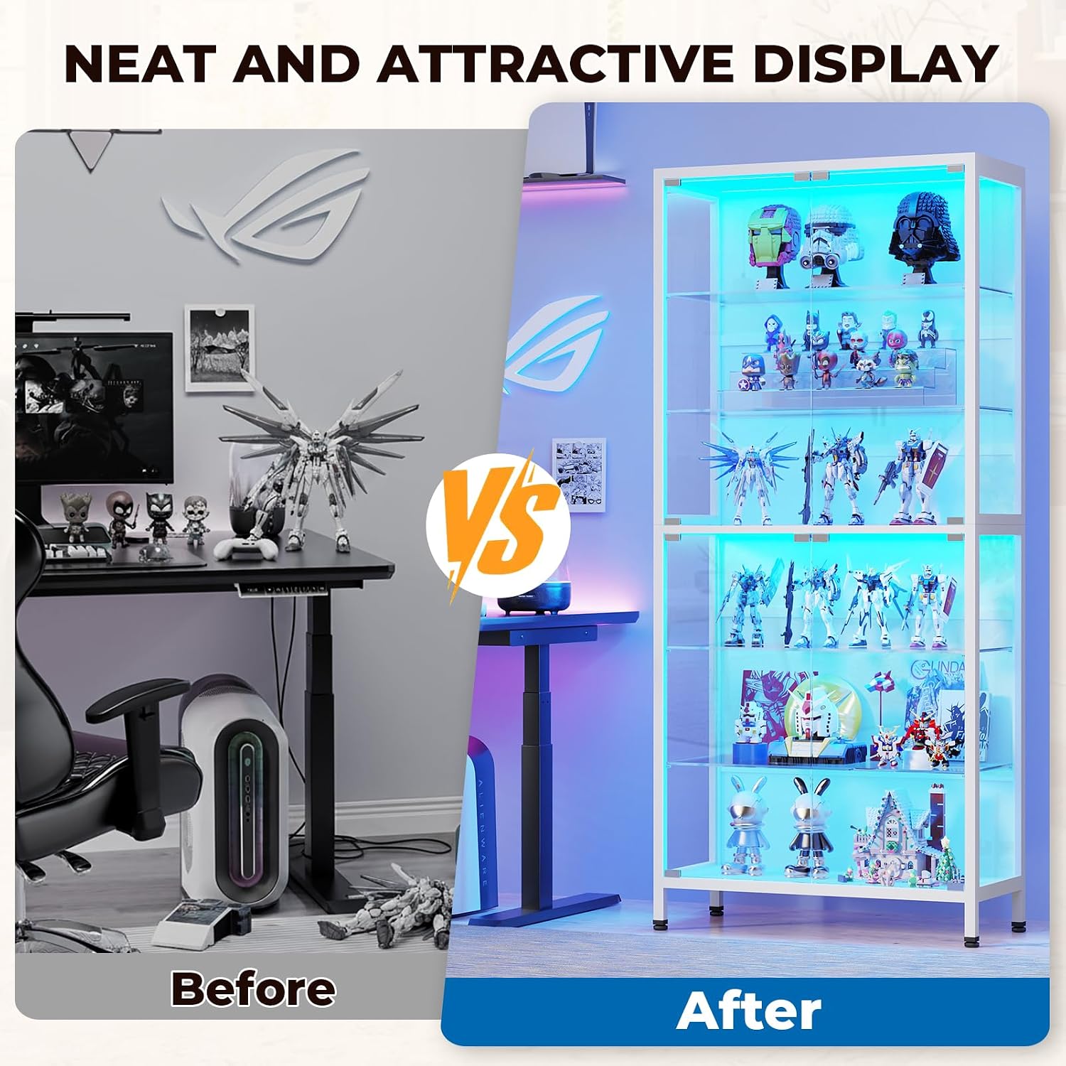 Thumbnail 6 de BROTTAR 80086 Display Cabinet, 6-Tier White Curio Cabinet with Glass Doors and LED Lights
