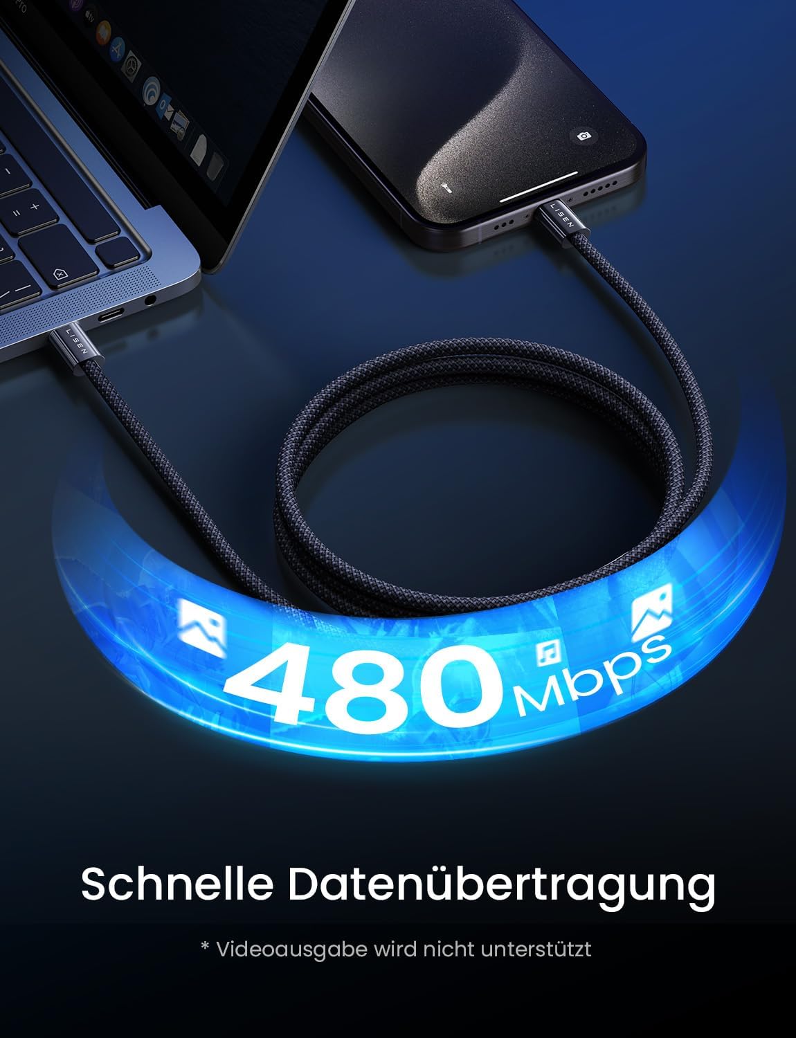 Detalle de LISEN USB-C Kabel Schnellladekabel 60W PD3.0 – 2er Pack, 0,5 m