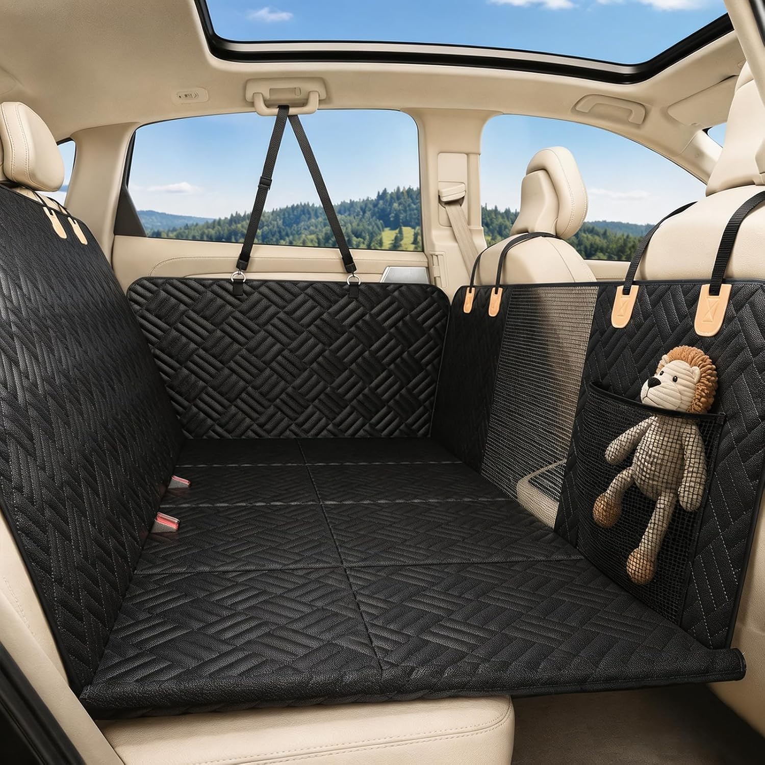 Detalle de Eosarcu Dog Car Seat hondendeken voor achterbank, 129 x 60 cm, 600D