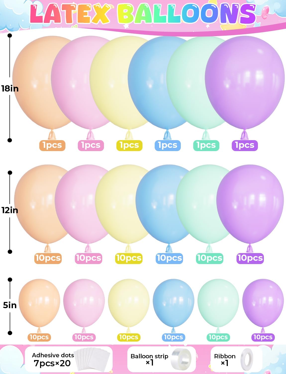 Thumbnail 3 de Pastel Rainbow Balloons Arch Garland Kit | Macaron Assorted Color Balloon Arch (18/12/5 in) for Spring Parties