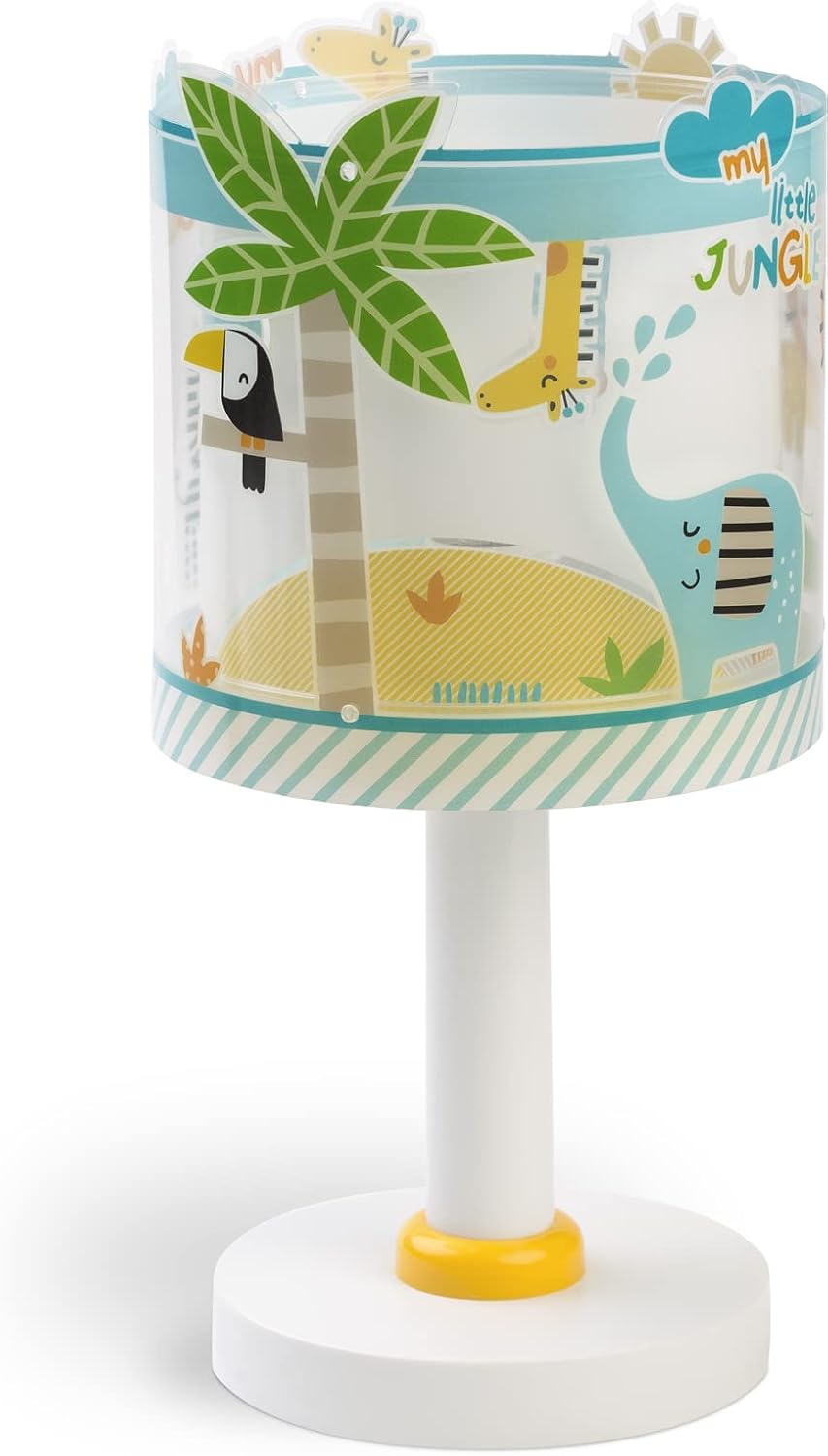 Detalle de Dalber Kinder-Tischlampe Little Jungle mit Tieren – 40 W, bunt (E14)