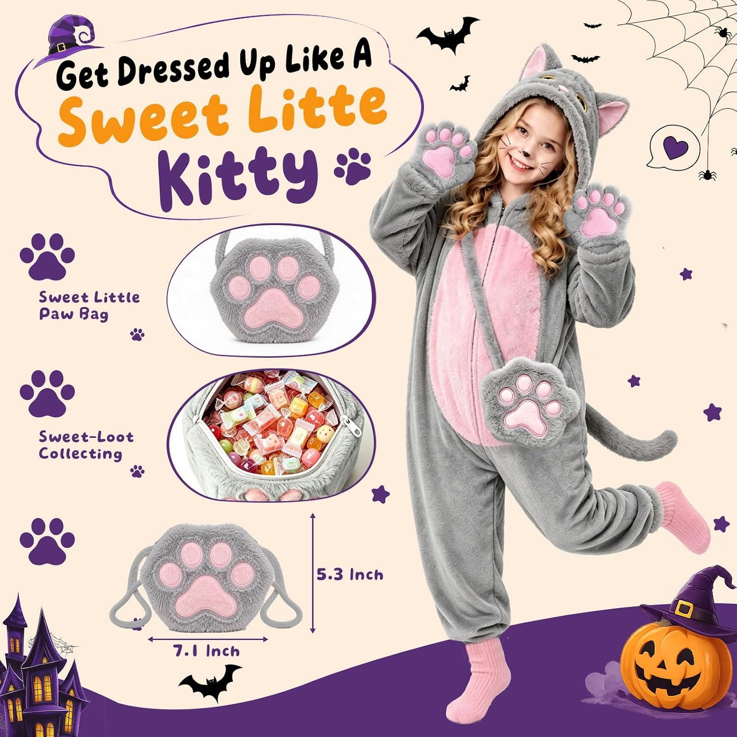 Detalle de Black Cat Costume for Kids, Flannel