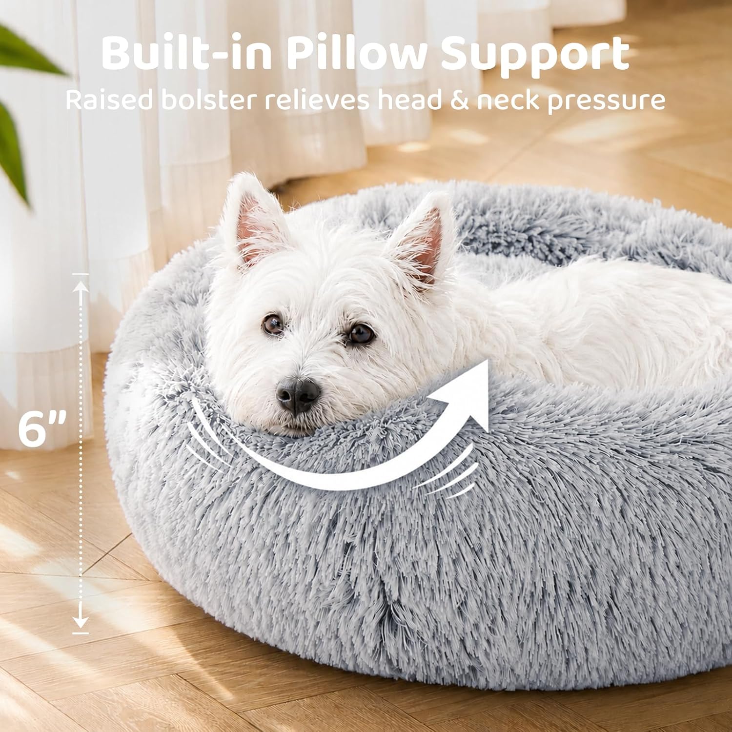 Detalle de JOLLYVOGUE Dog & Cat Donut Bed (23") for Calming Anti-Anxiety Comfort