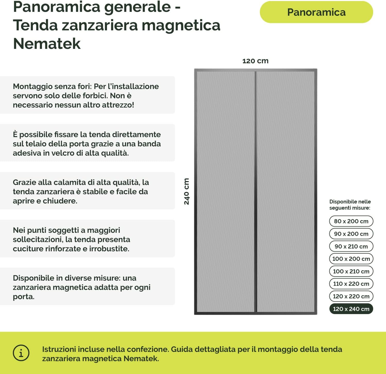 Detalle de Nematek Zanzariera magnetica per porte 120 x 240 cm — montaggio senza forare le pareti