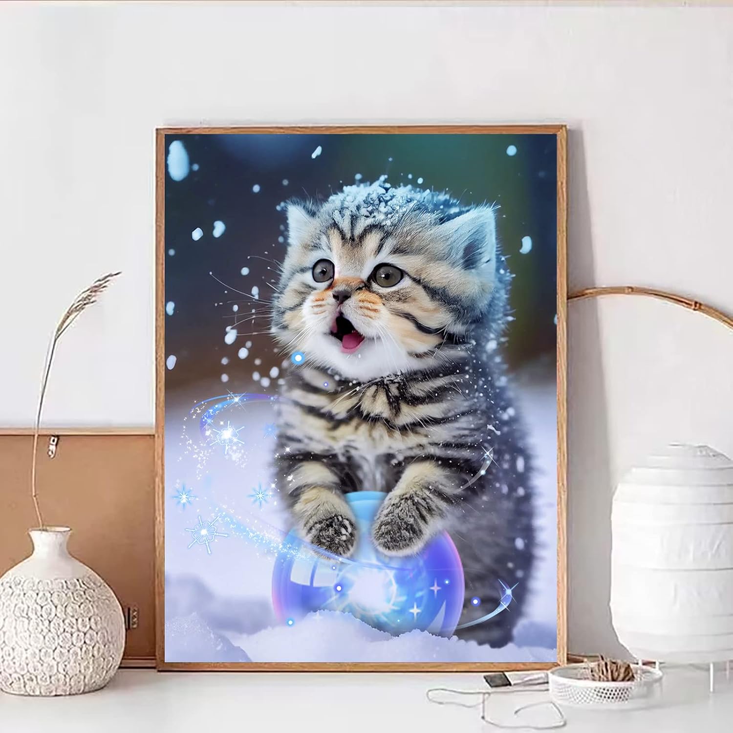 Detalle de Diamond Painting Katze im Schnee 5D | DIY Diamant Malerei Kit 30x40 cm