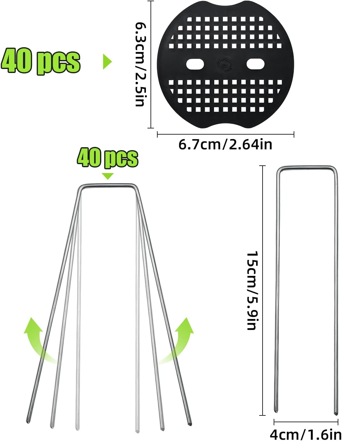 Thumbnail 1 de 40 Pack 6 Inch Garden Pegs Stakes & 40 Pcs Fixing Washers for Ground Fixation