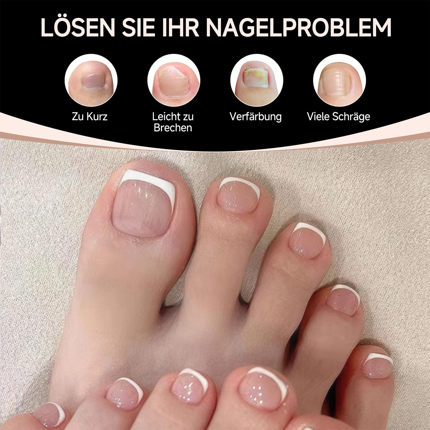 Detalle de UNA GELLA Fußnägel Tips – 216 Stück, 15 Größen, quadratische klare Tipps zum Kleben