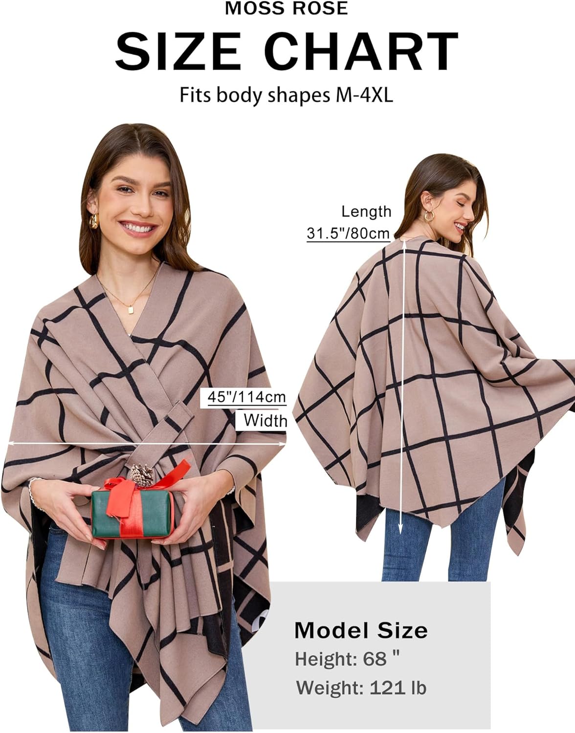 Thumbnail 4 de Moss Rose Women's Shawl Wrap Poncho Cardigan
