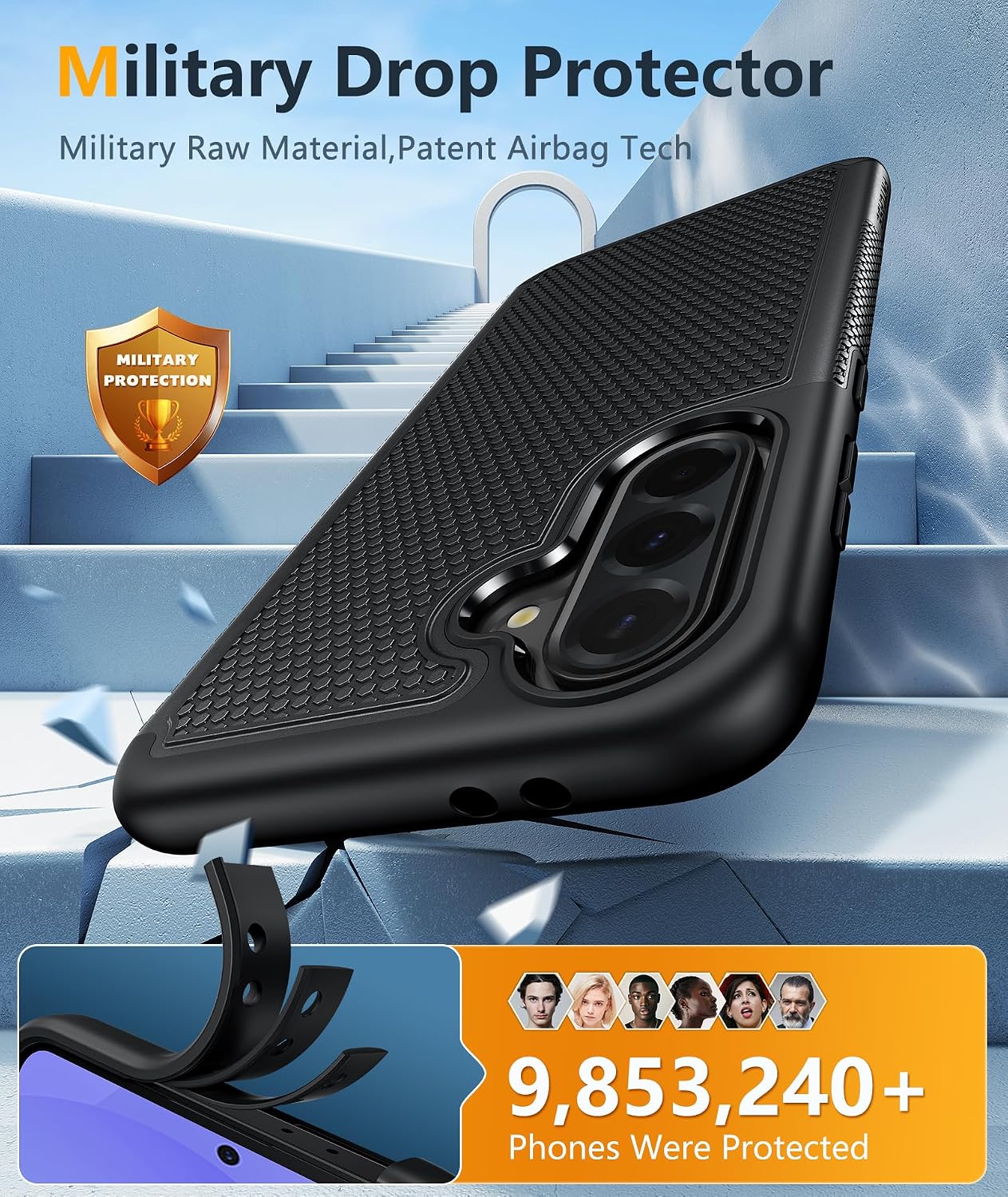 Detalle 2 de FNTCASE Dual-Layer Rugged Case for Samsung Galaxy A36 5G (Black) – Shockproof military bumper, 6.7 inch