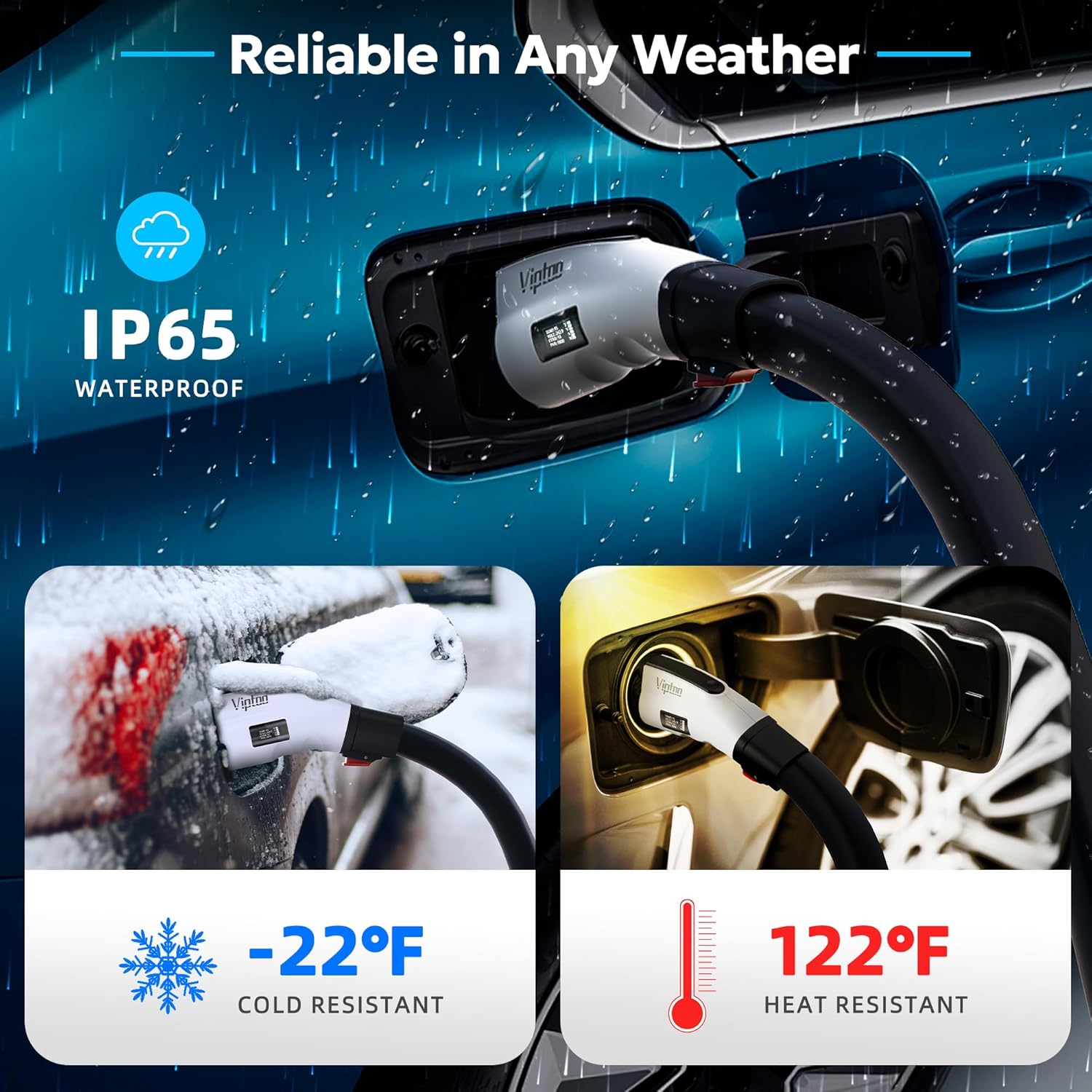 Thumbnail 5 de VIPTOO Tesla to J1772 Adapter 60A 250V AC – Real-Time Display, Dual-Lock, IP65