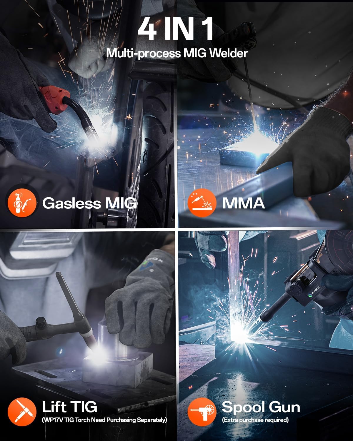 Detalle de HITBOX 145A 4-in-1 Portable MIG Welder – 240V Gasless Digital Inverter (HBM145)