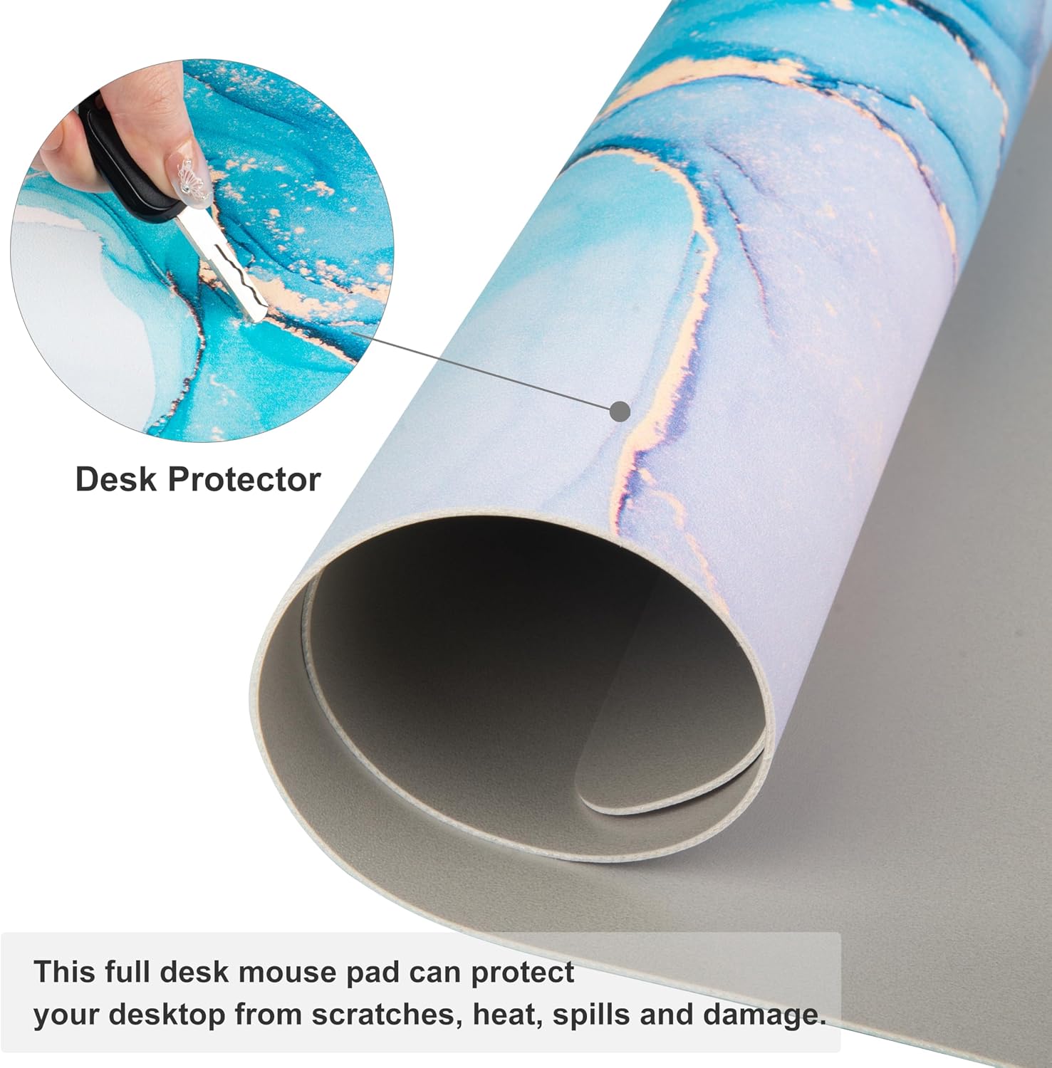 Detalle 1 de QiyI DP-5422-PDP Large PU Leather Mouse Pad, 31.5 x 15.7 in, Blue Pink Fluid
