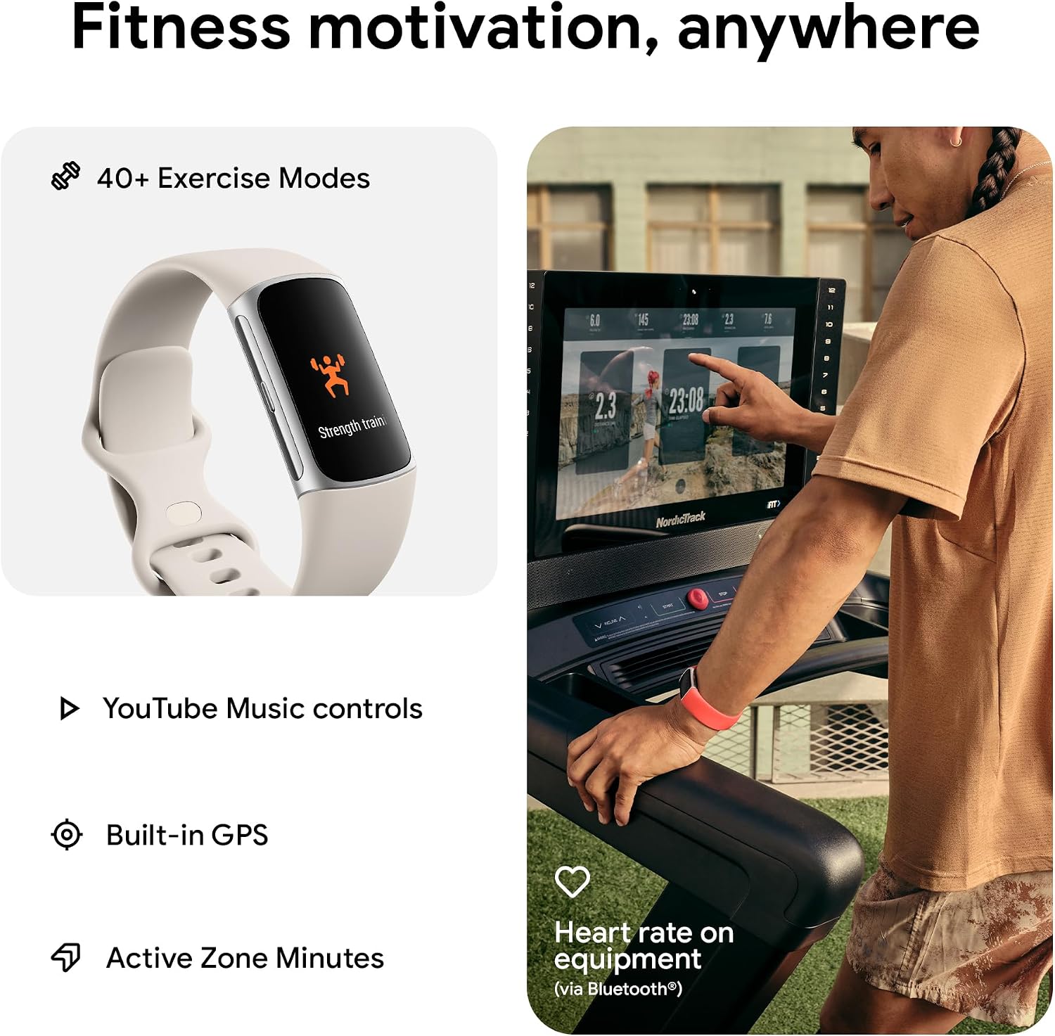 Detalle 2 de Google Fitbit Charge 6: Activity Tracker with 7‑Day Battery and 6‑Month Premium, Porcelain/Silver Aluminium