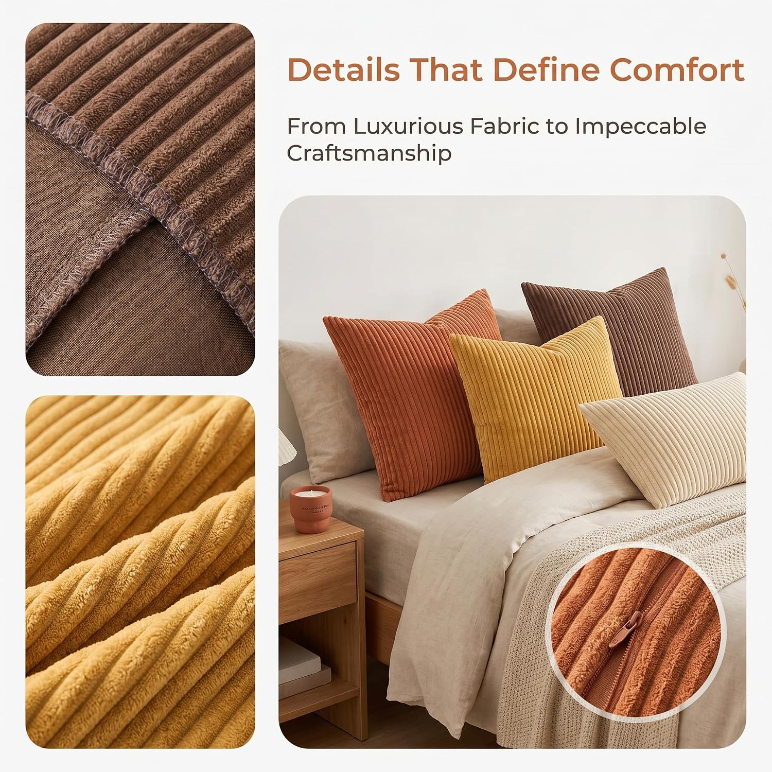 Detalle de Cogavoo 4-Pack Corduroy Soft Striped Cushion Covers – 45x45 cm