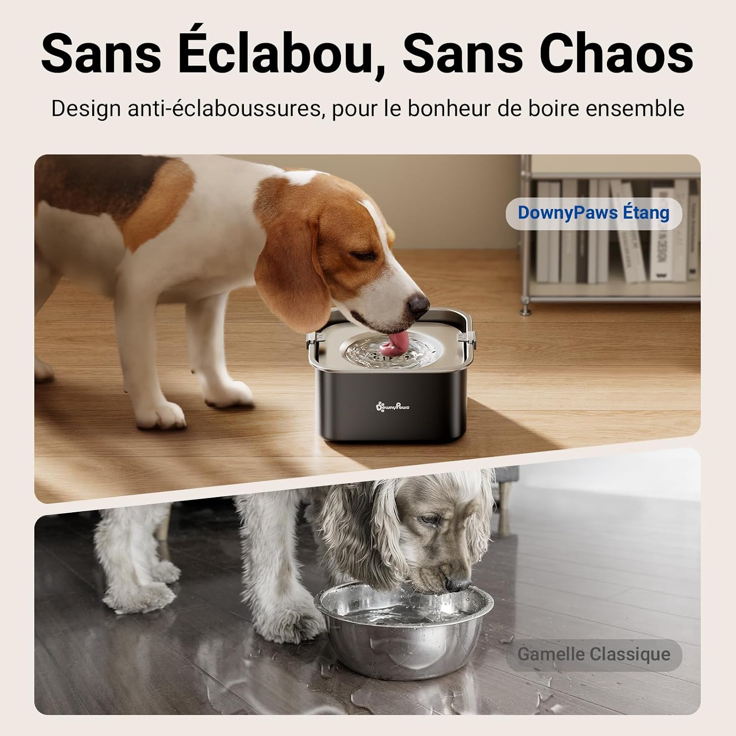Detalle 2 de DownyPaws Gamelle Anti-Éclaboussures pour Chien – 3L en Acier Inoxydable, Noir