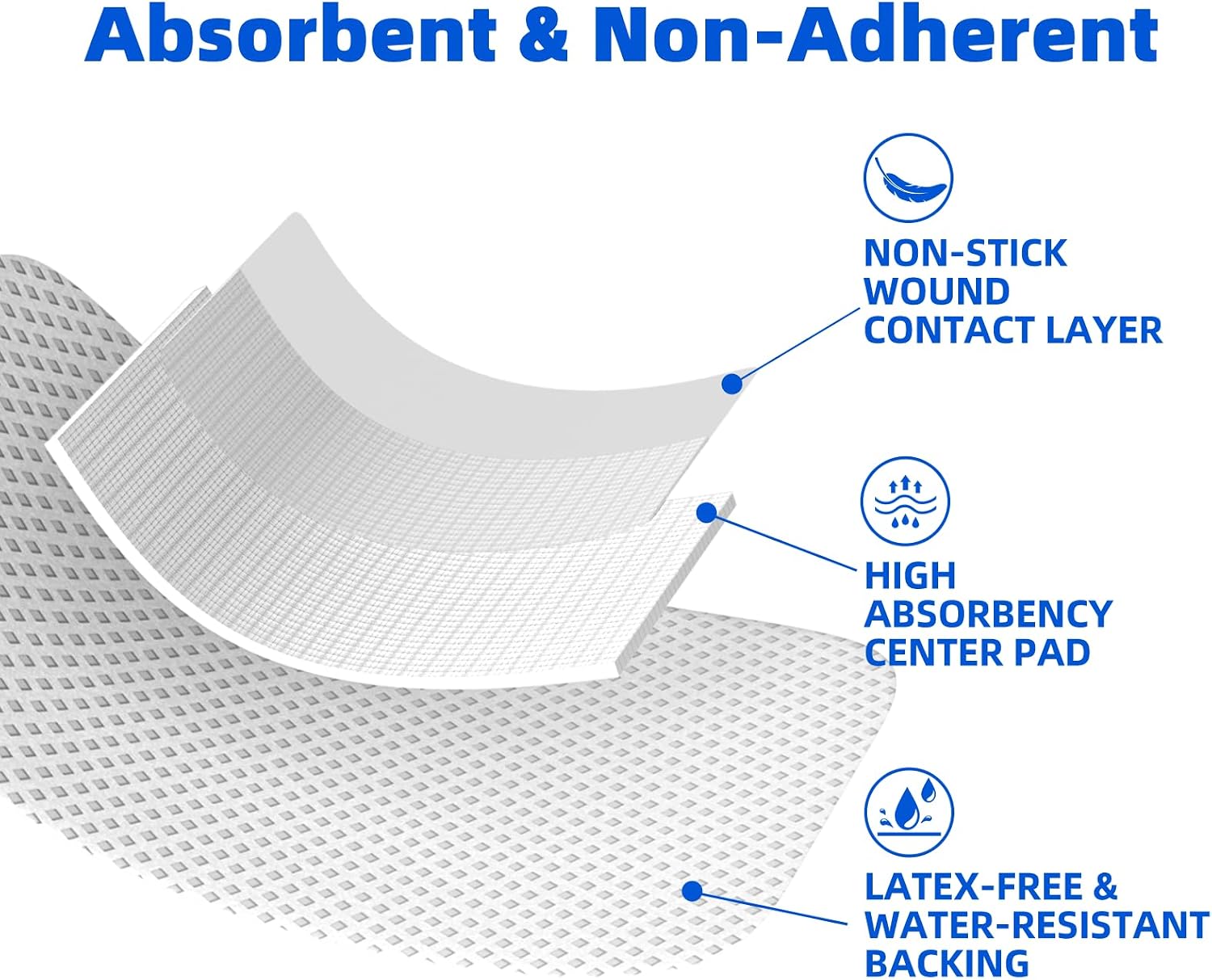 Thumbnail 3 de Niceful 50 Count 4" x 4" Adhesive Gauze Island Dressing — Water-Resistant Sterile Pads for First Aid