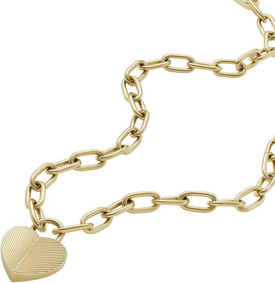 Thumbnail 2 de Fossil Collier pour femme en acier inoxydable doré, fermoir mousqueton et pendentif cœur