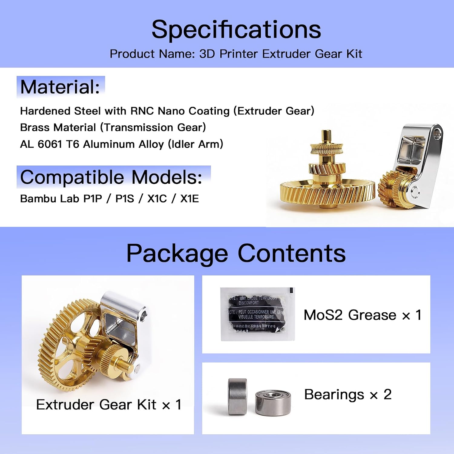Detalle 2 de Extruder Zahnrad für Bambu-Lab P1P/P1S/X1C/X1E – gehärtetes Metallgetriebe mit goldener RNC-Beschichtung