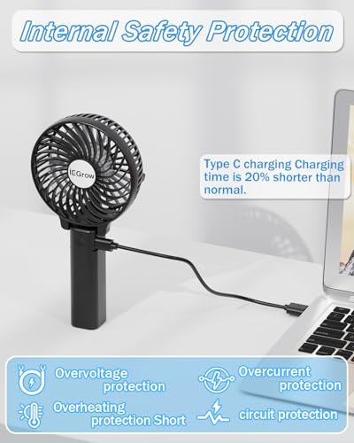 Thumbnail 4 de iEGrow Handventilator Tragbarer Mini Ventilator – USB aufladbar, 3 Geschwindigkeiten, 2–9 Stunden Betrieb