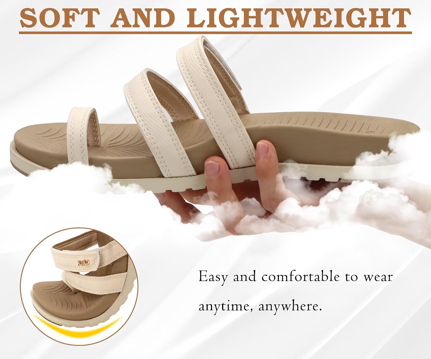 Detalle de KuaiLu Women's Slides Sandals with Plantar Fasciitis Arch Support – Adjustable, Lightweight Orthotic Slip-On