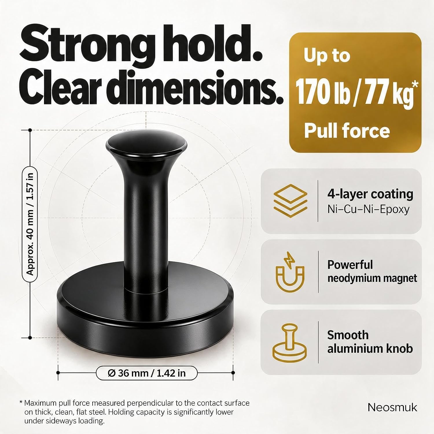 Thumbnail 3 de Neosmuk NMWH36x2US202504Black Magnetic Hooks, 170 lb, Black, 2-Pack