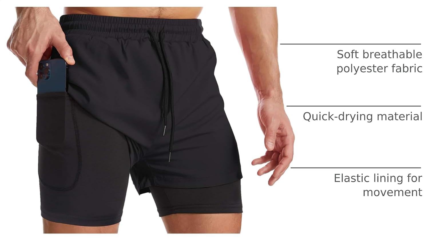 Thumbnail 3 de Surenow Mens 2-in-1 Quick Dry Running Shorts