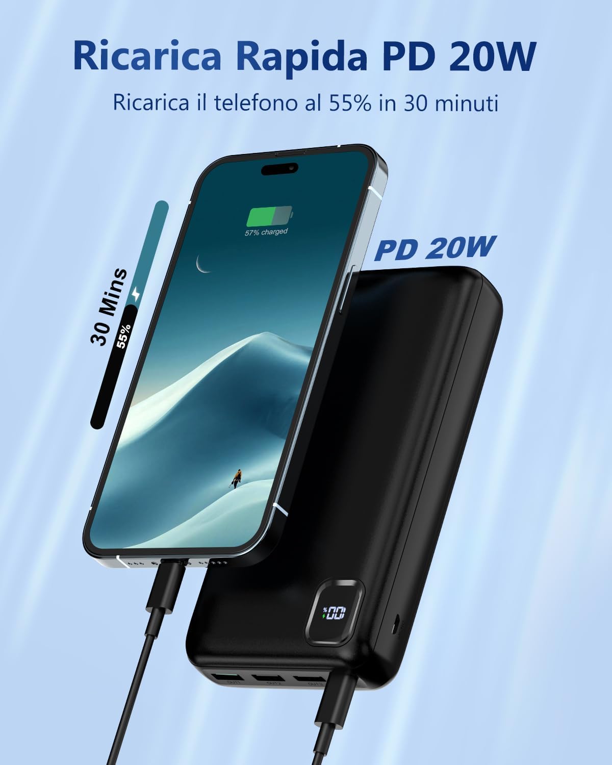Thumbnail 3 de DRMARE Power Bank 50000 mAh 22,5 W: caricabatterie portatile con 4 uscite e display LCD