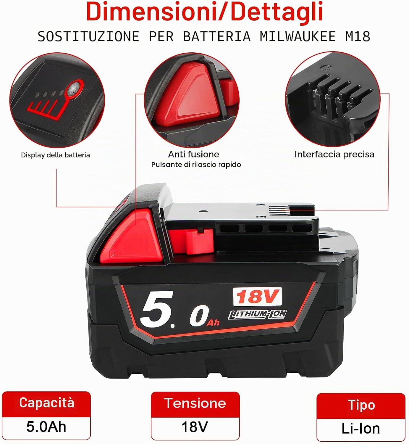 Thumbnail 2 de Powarobor 2 pezzi M18 B5 18V 5,0 Ah batteria di ricambio per Milwaukee M18 High Output 48-11-1850