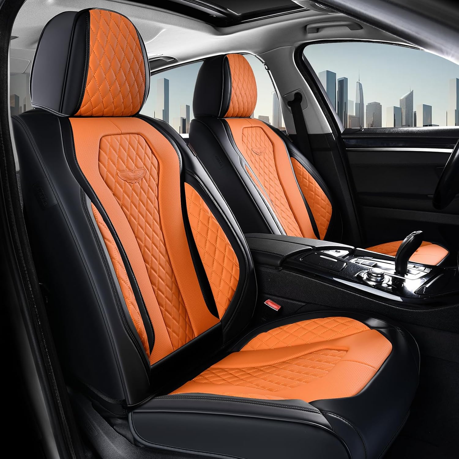 Detalle de Coverado Car Seat Covers: Front Seats, Orange, Waterproof, with Foam Padding