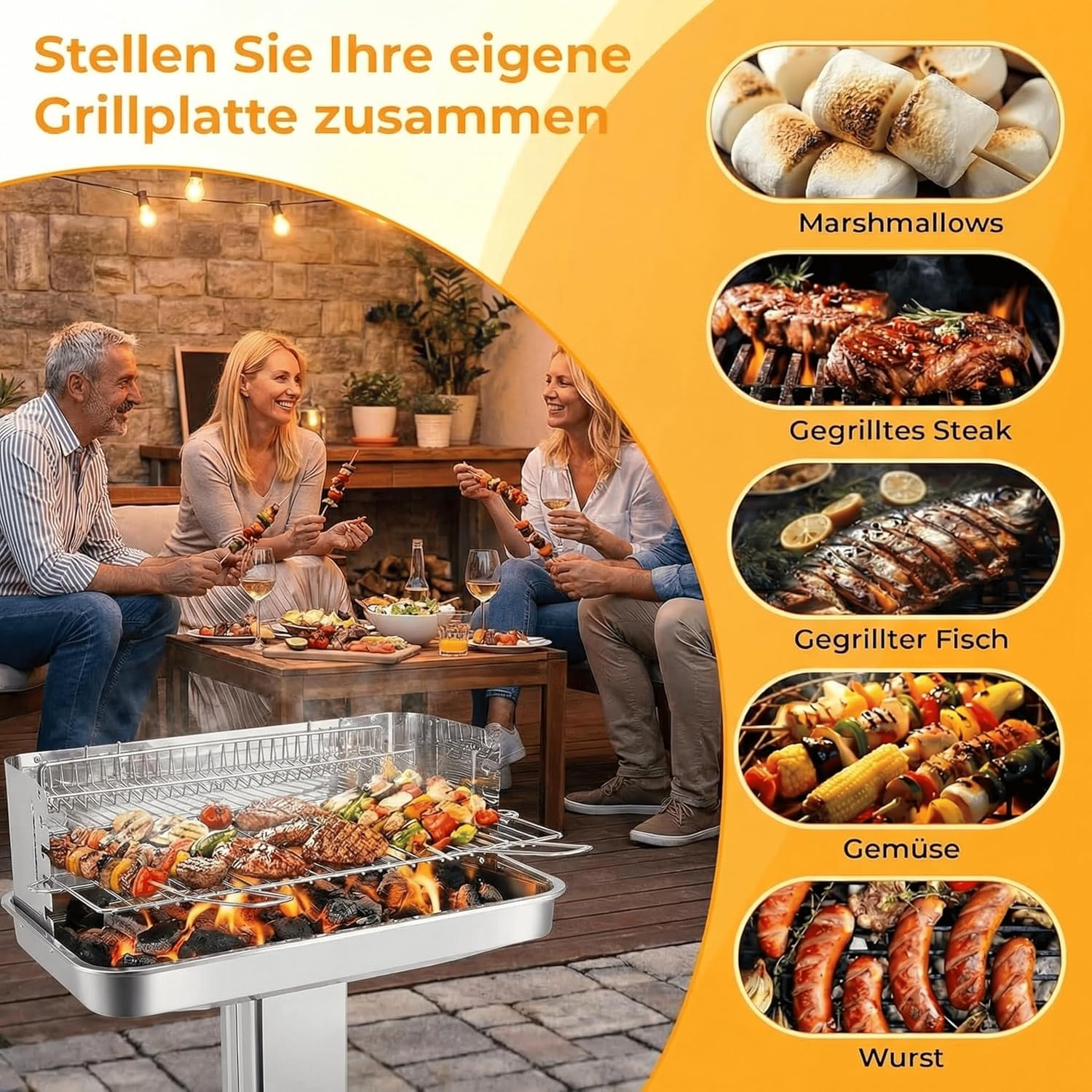 Thumbnail 4 de TLGREEN barbecue a colonna in acciaio inox 57×38×90 cm con altezza regolabile in 5 posizioni