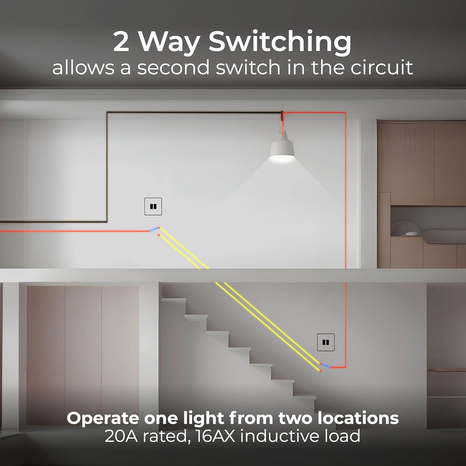 Thumbnail 3 de BG Electrical Double Wall Light Switch, 2 Way, Raised & Slim Profile in Nexus Metal (Brushed Steel) – 20A/16AX