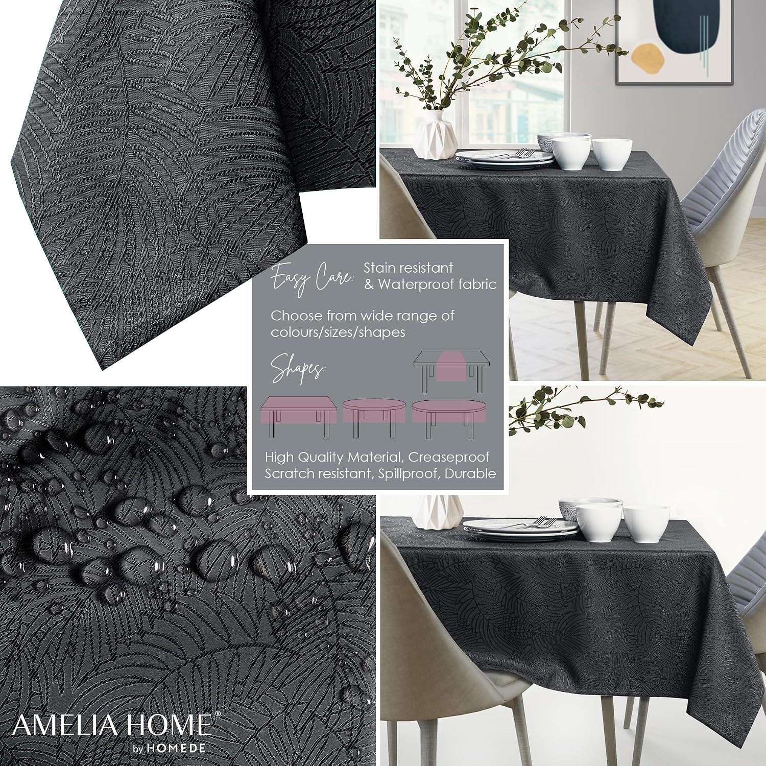 Detalle 2 de AmeliaHome Gaia tafelkleed 150 x 350 cm, polyester en waterafstotend