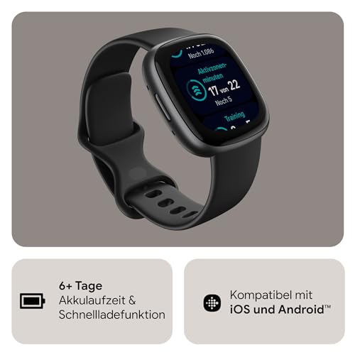 Detalle de Fitbit Versa 4 Smartwatch mit Google Health Premium – Schwarz/Graphit, 6 Tage Akku