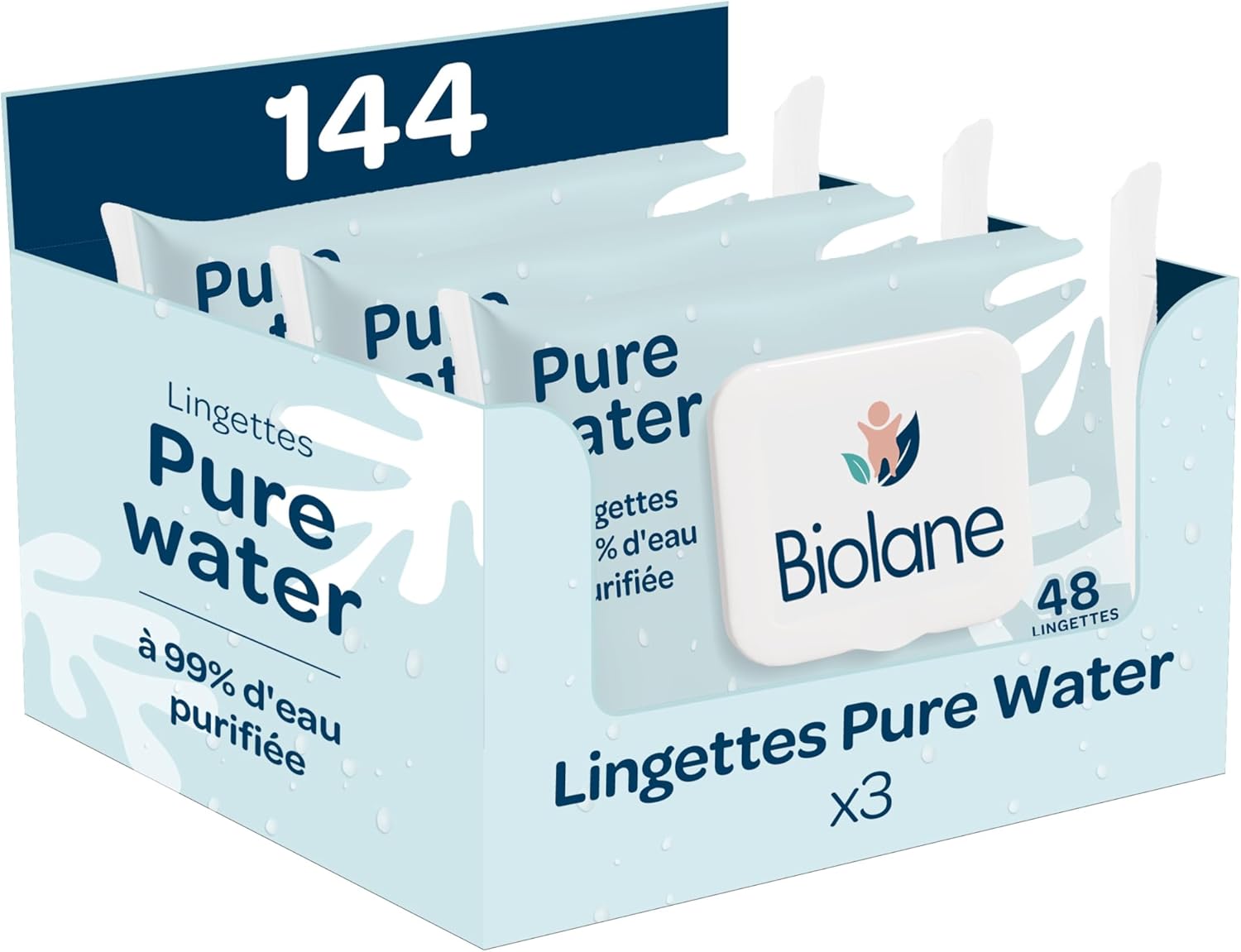 Thumbnail 6 de Biolane Pure Water – Lingettes bébé nettoyantes (lot de 6×48, 288) à l’eau purifiée, dès la naissance