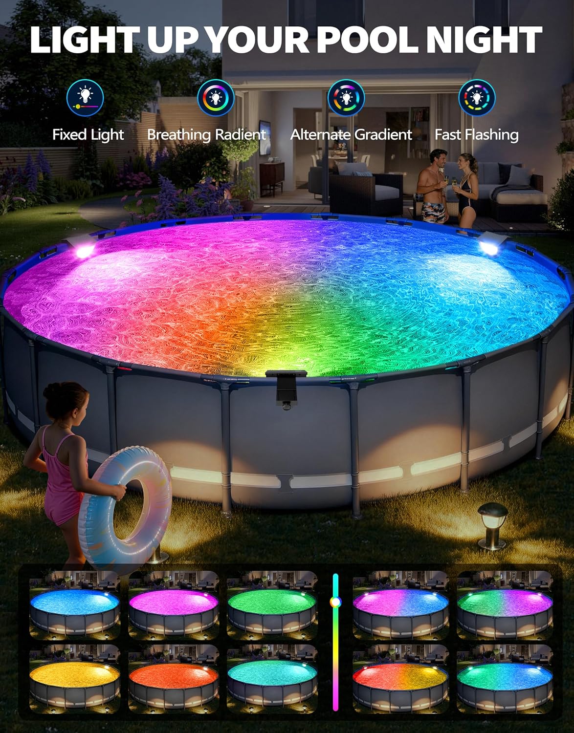 Thumbnail 2 de DeeprBetter 2026 Amélioré Lumière Piscine Hors Sol Solaire – LED RGB IP68, 10 Modes, sans fil