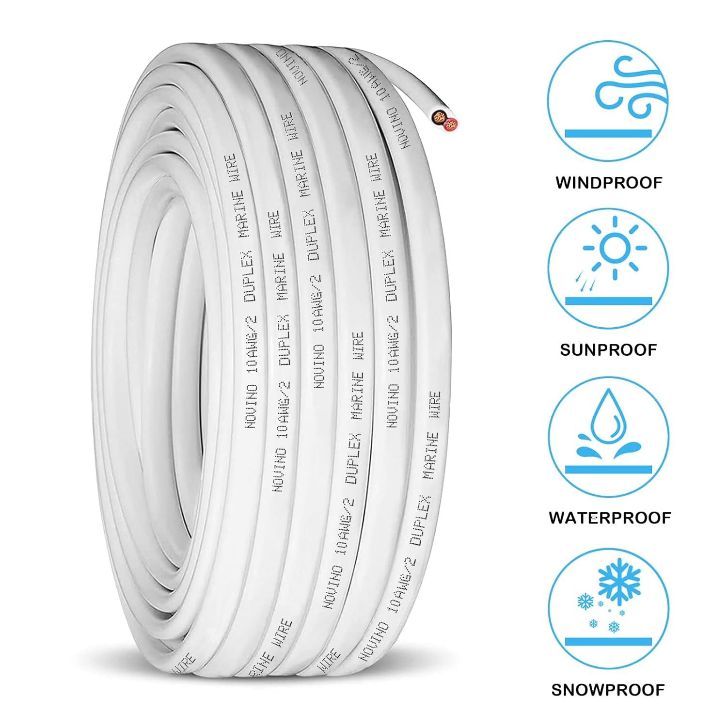 Detalle de 10 Gauge Marine Wire, 10/2 Duplex 100ft, Tinned Copper 600V Marine Grade Cable