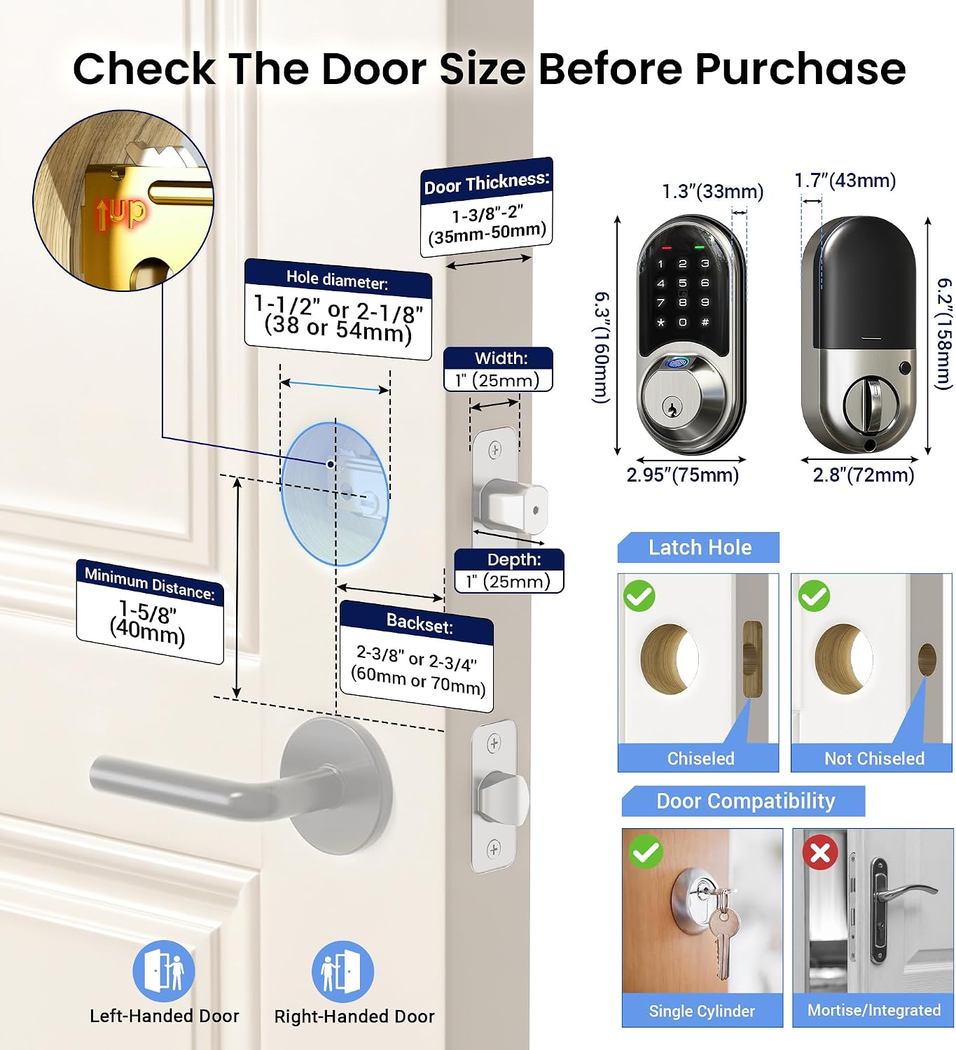 Thumbnail 6 de Veise Fingerprint Smart Deadbolt, Satin Nickel