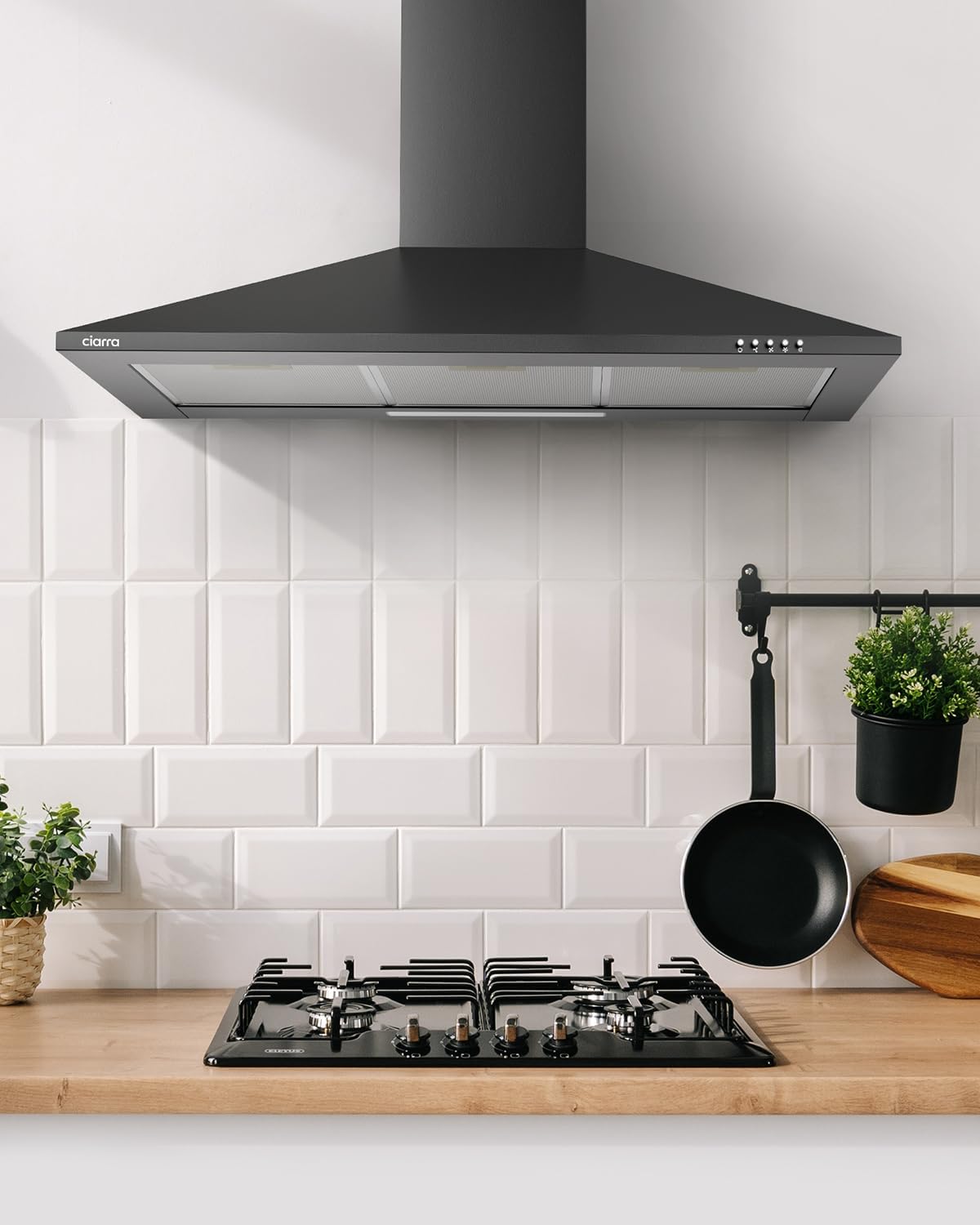 Detalle de CIARRA CBCB9201 Hotte Murale 90 cm – Classe A++ et finition Noir Mat