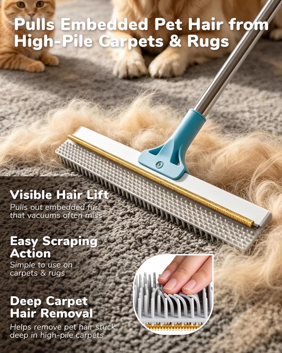 Thumbnail 1 de WhiffleTails Pet Hair Remover Carpet Scraper – 2 Piece Set