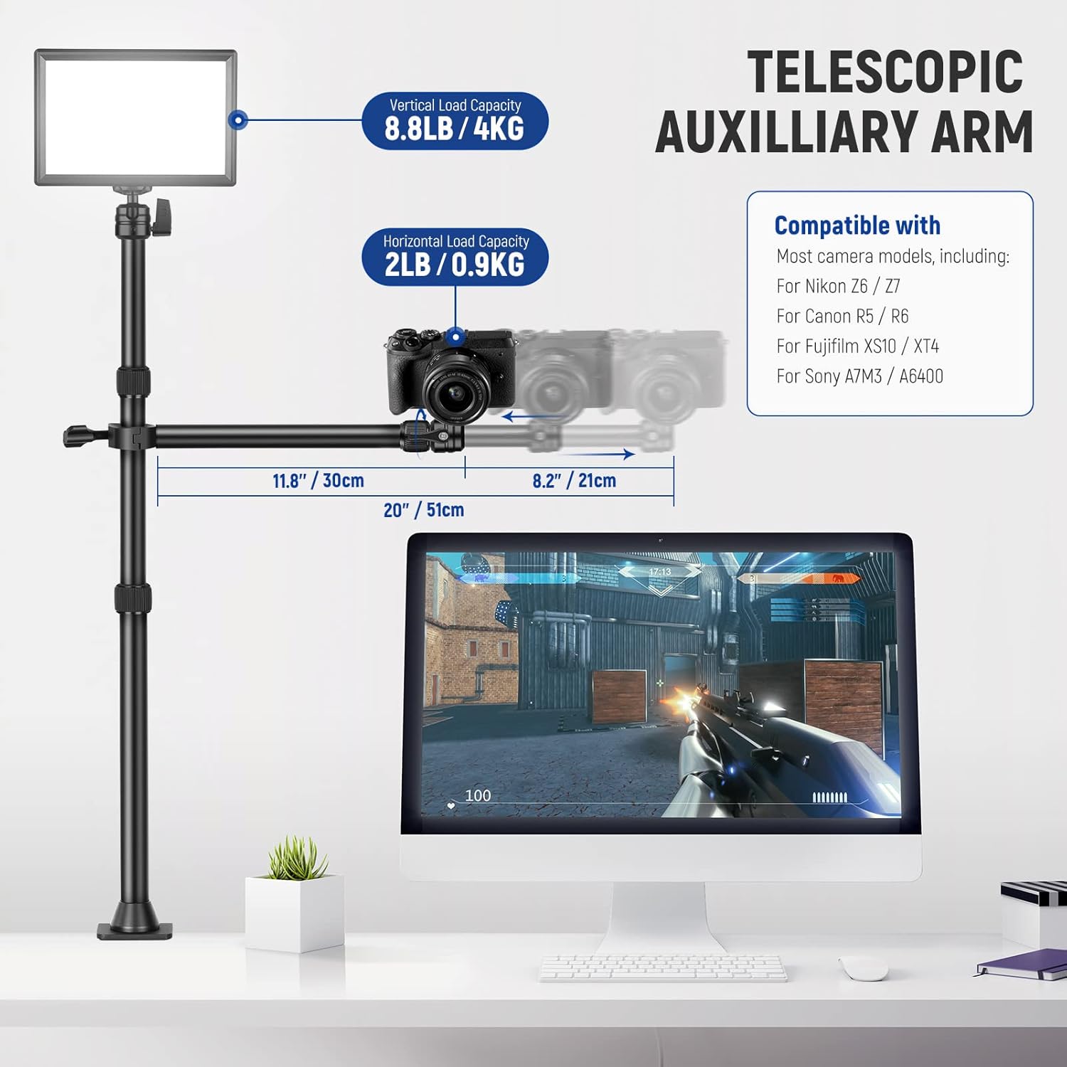Thumbnail 2 de Neewer TL253A+DS001 table camera tripod with 2 telescopic arms and phone holder