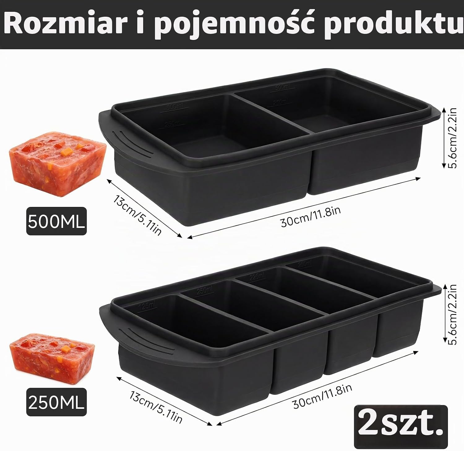 Detalle de Defresit N1-HK400303_black-LINY-DE – silikonowe foremki do mrożenia, 2 i 4 komory
